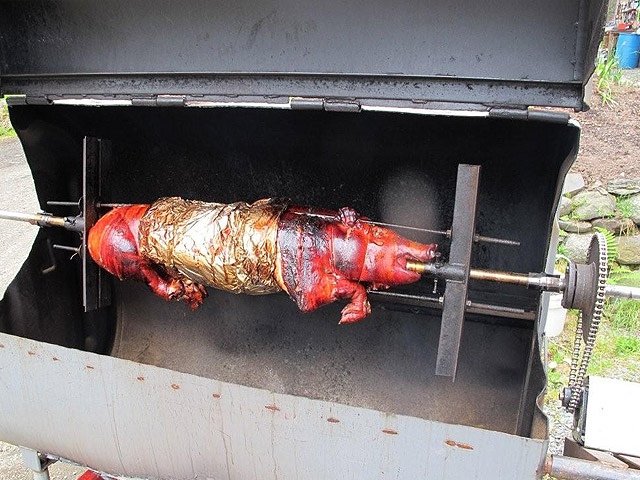 pig on a roast spit