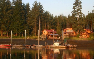 A wide angle view of Island Point Lodge, a place where many continue to enjoy fishing in Alaska.